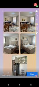 Zoe Homes Oak Villa Apartment 1 and 2 Bedroom 201 في Kericho: مجموعة من الصور لغرفة نوم وغرفة معيشة