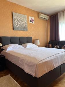 ein Schlafzimmer mit einem großen Bett in einem Zimmer in der Unterkunft Apartment Salaj in Ulcinj