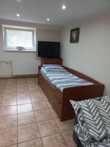 1 dormitorio con 1 cama y TV de pantalla plana en U Ani, en Debrzno