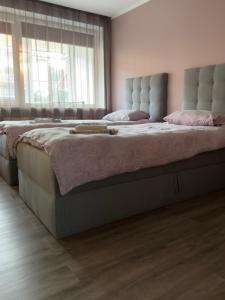 una camera con un grande letto con testiera di Centrinė aikštė a Nida