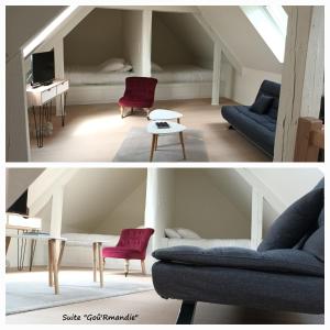 a living room with a couch and a table at A la Lueur des Prés in Ducy-Sainte-Marguerite +16 photos