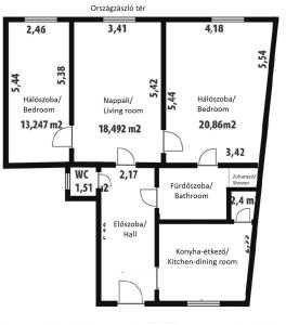 塞克什白堡的住宿－Tamás Apartman，房屋的平面图