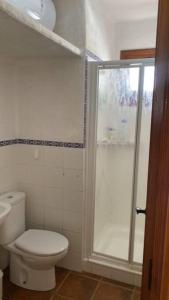 ein Bad mit einem WC und einer Dusche in der Unterkunft casa vacacional in Almonte
