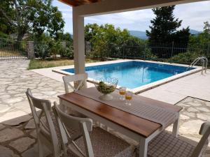 uma mesa e cadeiras ao lado de uma piscina em Villa Kula em Bajagić