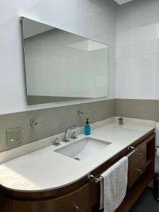 a bathroom with a sink and a large mirror at Casa helenico in Mexico City