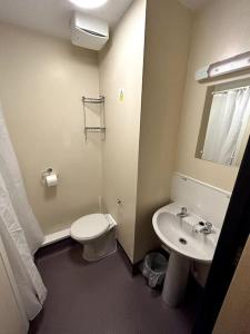 a bathroom with a white toilet and a sink at Spacious Ensuite Room With Shared Kitchen and Living Room in Crewe