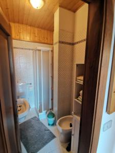 ein Badezimmer mit Waschbecken und Toilette in der Unterkunft Mansarda a Carciato, trilocale in montagna in Dimaro + 40 Fotos