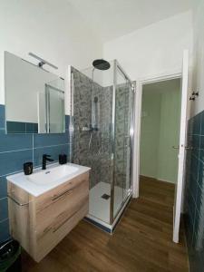 a bathroom with a sink and a shower at Carpegna42 in Rome
