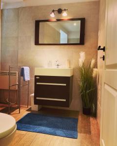 a bathroom with a sink and a mirror at Apartman Volosko in Opatija