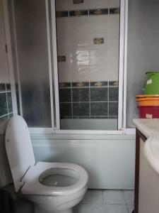 a bathroom with a white toilet and a window at Golden horn in Istanbul
