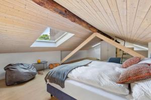 1 dormitorio con 1 cama grande y tragaluz en Ascona: Mansarda, en Ascona