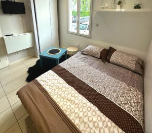 een slaapkamer met een bed en een raam bij L'Oasis Cosy in Villeurbanne