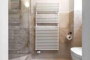 Apartment Alpin DG - GRIWA RENT AG في جريندلفالد: حمام مزود بمرحاض ودش زجاجي