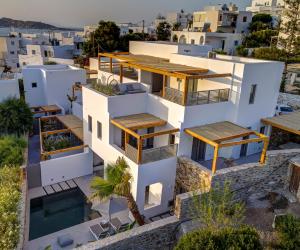 an aerial view of a house with white at Clementina Paros in Kampos Paros