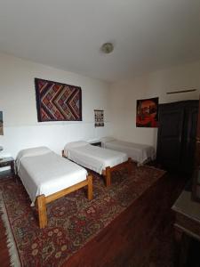 1 dormitorio con 2 camas y alfombra en La Cara Oculta de Salta, bed and breakfast en Salta