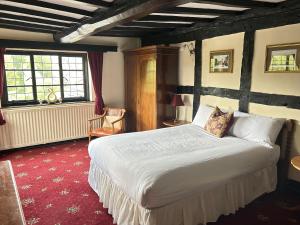 1 dormitorio con 1 cama grande y alfombra roja en Bassa Villa, en Bridgnorth