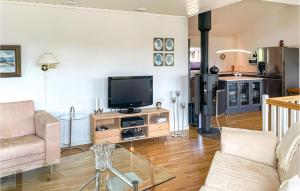 En TV eller et underholdningssystem på Beautiful Home In Hovden I Setesdal With Kitchen