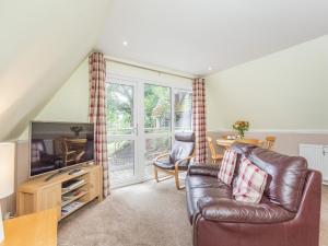 a living room with a couch and a television at Gorse Lodge - Uk7050 in Glenurguhart