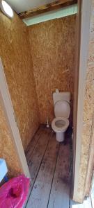 a small bathroom with a toilet in a house at LJUBAC GLAMPING BELL TENT Robinson in Ljubač