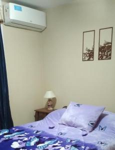 1 cama con edredón morado en un dormitorio en Posadas Centro en Posadas