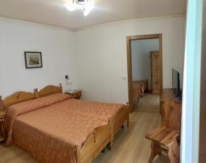 um quarto com uma cama e uma televisão em Hotel Juventus em Auronzo di Cadore