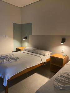 1 dormitorio con 2 camas y 2 mesitas de noche en Hotel Darcisbel en Cacoal