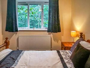 1 dormitorio con cama y ventana en Woodside Fishery - The Plover en Cleobury Mortimer