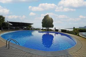 a large blue swimming pool with a tree and water at Residenza CRB 38 by Wonderful Italy in Manerba del Garda