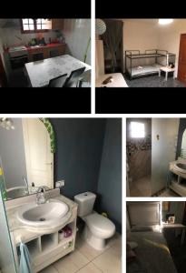 4 fotos de un baño con lavabo y aseo en My House Urban en Arrecife