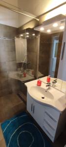 a bathroom with a sink and a mirror at Gästezimmer & Apartment Mayrhofer in Waidhofen an der Ybbs