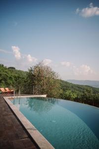 una piscina con una montaña en el fondo en Agriturismo Casa Augusta, en Castiglion Fibocchi