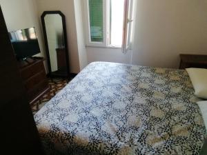 ein Schlafzimmer mit einem Bett, einer Kommode und einem Spiegel in der Unterkunft Albenga collina ampio quadrilocale con 2 terrazzi in Albenga