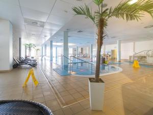 a palm tree in the middle of a lobby at Apartamenty Prywatne w Hotelu przy plaży DIVA Kołobrzeg in Kołobrzeg