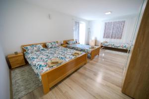 1 dormitorio con 2 camas y ventana en Studio Petra en Soko Banja