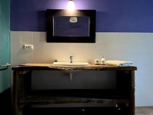 a bathroom counter with a sink and a mirror at Casa Rural Gaztandizabal in Aia