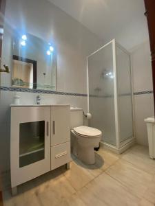 a bathroom with a toilet and a sink and a shower at Casa Doñana Golf in Matalascañas