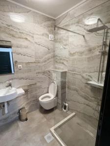 a bathroom with a toilet and a sink and a shower at Apartments Montenegro Hills Ulcinj in Ulcinj