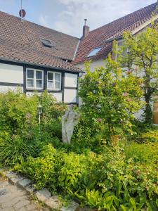 a house with a bunch of bushes in front of it at Gasthof Tatenhausen Ferienwohnungen in Tatenhausen