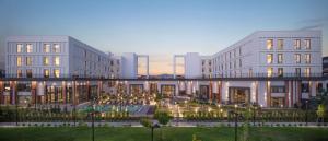恰纳卡莱Doubletree By Hilton Canakkale的带庭院的建筑效果图