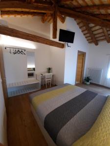 a bedroom with a large bed and a television at VillaSveva in Sernaglia della Battaglia