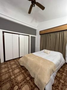 1 dormitorio con 1 cama y ventilador de techo en Quinta La Milagrosa en José C. Paz