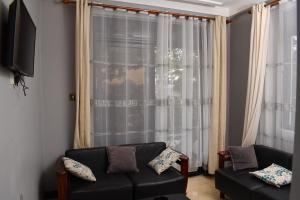 WakisoにあるCozy Apartment Entebbeのリビングルーム(ソファ、窓付)