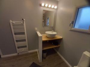 La salle de bains est pourvue d'un lavabo et d'un miroir. dans l'établissement La Grelauderie 3, à Saintes
