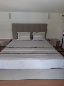 ein großes weißes Bett mit zwei Kissen darauf in der Unterkunft Casa dos Mirandas in Vieira do Minho