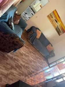 - Vistas a la sala de estar con sofá en Chácara Sonho Realizado en São Pedro