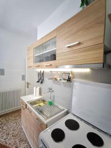 uma pequena cozinha com um lavatório e um fogão em Athens Paradise Apartament 50 sqm Near To Metro #2 em Atenas