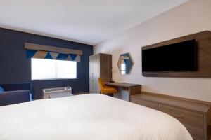 Holiday Inn Express Hotel & Suites Moab, an IHG Hotel في موآب: غرفة نوم بسرير وتلفزيون بشاشة مسطحة