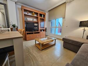 a living room with a couch and a tv at C03A02 Apartamento con piscina y garaje in Cicero