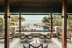 a view of the pool from the restaurant at the resort at Khaolak Laguna Resort in Khao Lak