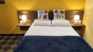 a bedroom with a large bed with two lamps at Taguato Recoleta in Asuncion